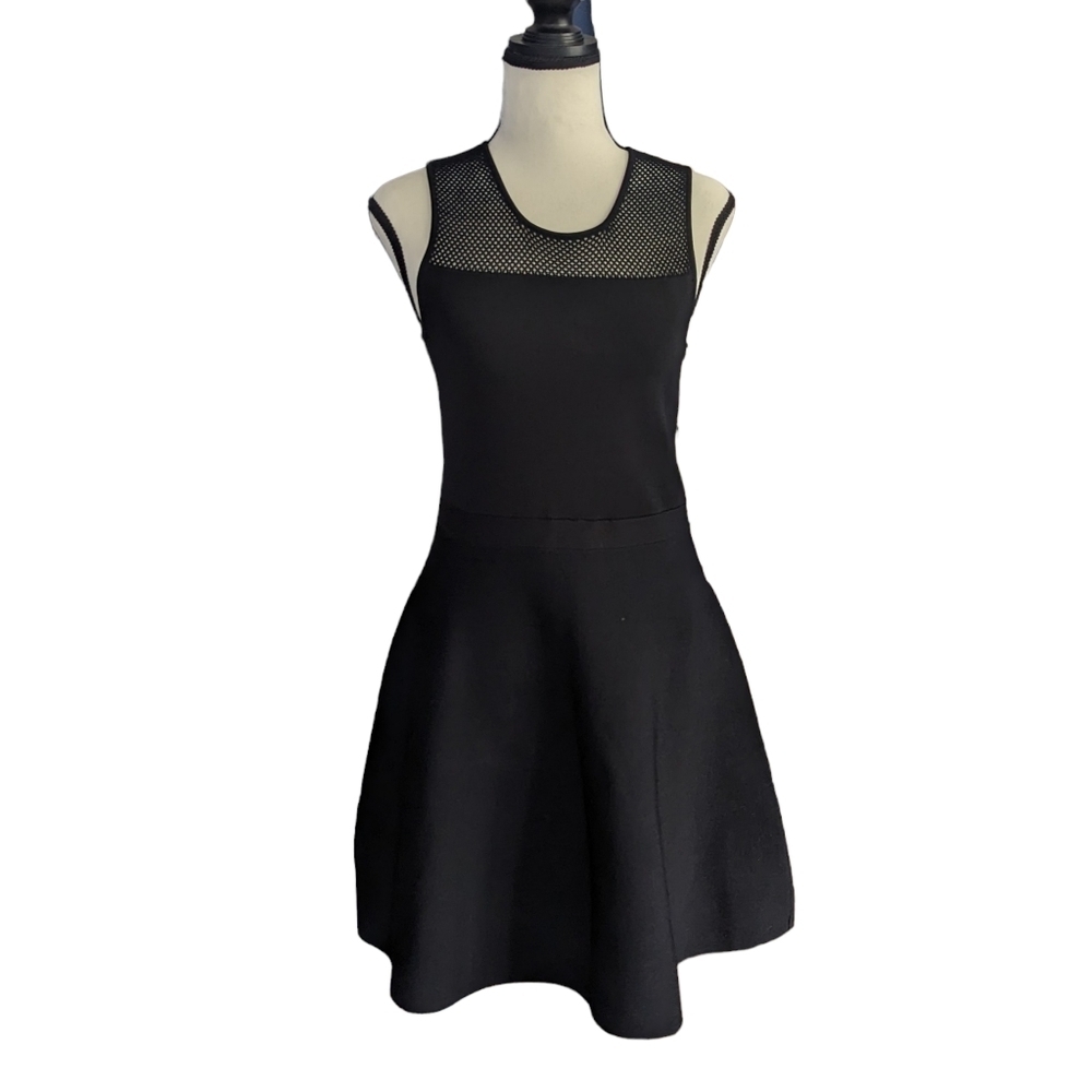 Ann Taylor Pullover Knit Cocktail Dress Mesh Yoke Classic Black